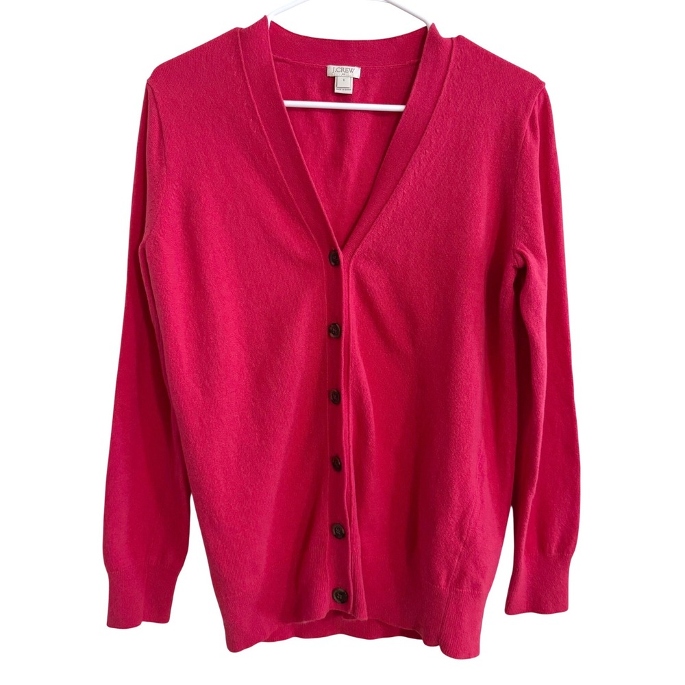 J.Crew Wool Cotton Blend V-Neck Button Front Cardigan Hot Pink Size Small